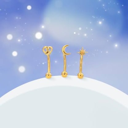 3Pcs Eyebrow Rings, 16G Threaded Gold Rook Earrings Piercing Jewelry for Women Men 316L Stainless Steel Lip Labret Barbells Ring - color: Gold, size: 16 gauge(1.2mm)-6mm
