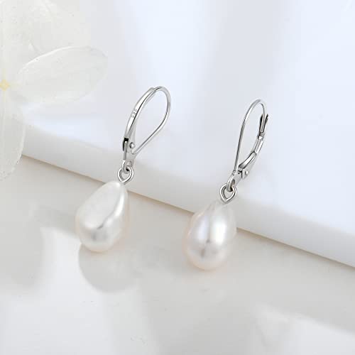 JO WISDOM 925 Sterling Silver Freshwater Pearl Hoop Earrings with Dangle Real Pearl,Simulated Pearls - color: D-10*12mm white pearl