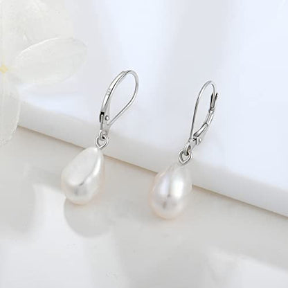 JO WISDOM 925 Sterling Silver Freshwater Pearl Hoop Earrings with Dangle Real Pearl,Simulated Pearls - color: D-10*12mm white pearl