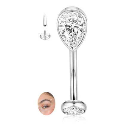 PEAKLINK G23 Titanium Eyebrow Ring 16G Rook Daith Tragus Helix Piercing Internal Threaded Curved Barbell Vertical Labret Lip Jewelry Small Belly Button Ring - color: Silver with Claer CZ