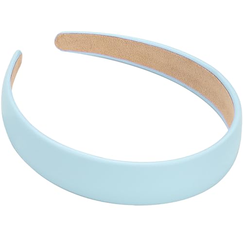 WantGor 1 Inch PU Leather Headband, Wide Padded Hairband Fashion Hair Bands | Cute Womens Headbands Holiday DIY Hair Accessories (Blue) - color: Blue