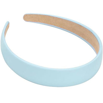 WantGor 1 Inch PU Leather Headband, Wide Padded Hairband Fashion Hair Bands | Cute Womens Headbands Holiday DIY Hair Accessories (Blue) - color: Blue