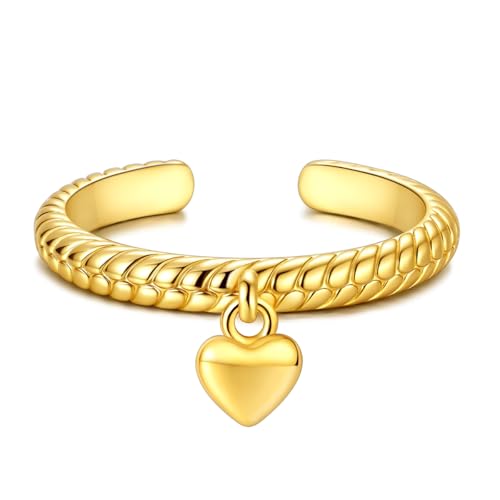 925 Sterling Silver Adjustable Rings for Women 14K Gold Plated Thumb Rings | Stackable Statement Eternity Rings Dainty Starfish Star Moon Heart Lucky Open Ring Trendy Jewelry Birthday Gifts for Ladies - color: Love Snake Bone Pattern Ring