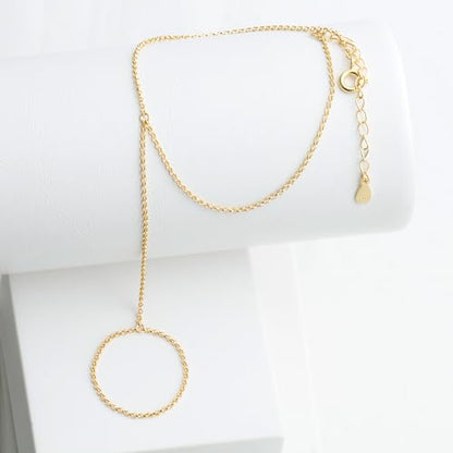 Kakikaki 925 Sterling Silver Finger Ring Bracelet Hand Chain for Women | Slave Bracelets 7" to 9" Adjustable - color: Gold, style: No Diamond