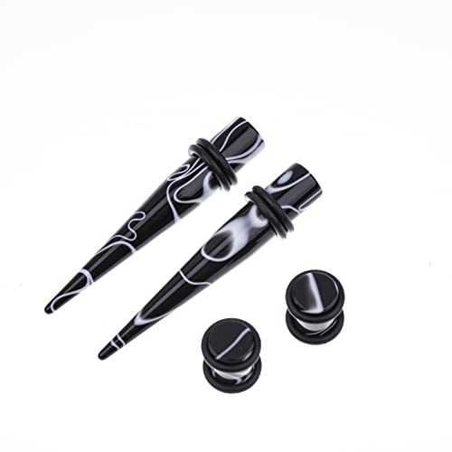 50 PCS Ear Stretching Kit 14Gauges-00Gauges Earring Marble Acrylic Taper Piercing Jewlery Sets - color: Black