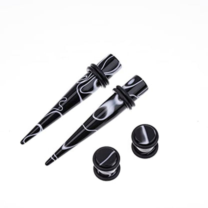 50 PCS Ear Stretching Kit 14Gauges-00Gauges Earring Marble Acrylic Taper Piercing Jewlery Sets - color: Black