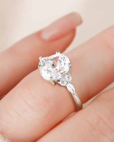 TIGRADE 3CT Engagement Ring Oval Cut Cubic Zirconia Marquise Round CZ Eternity Wedding Band for Women Size 3-12 - color: Silver