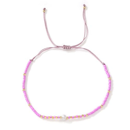 Boho Colorful Glass Gold Plated Seed Beaded Bracelets or Women, Handmade Romantic Freshwater Pearl Adjustable String Braided Rope Jewelry, Summer Beach Daily Party Friendship Gift - color: Purple