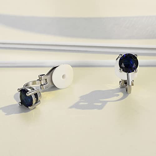 SELOVO Clip on Earrings Small Stone 7mm CZ Cubic Zirconia Sparkle Studs for No Pierced Ear - color: Blue