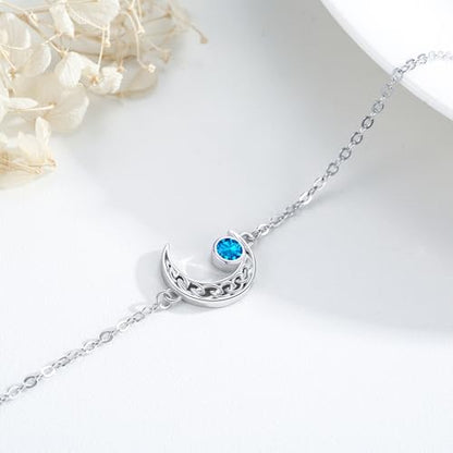 Moon Bracelet for Women 925 Sterling Silver Moonstone/Birthstone Moon Bracelet Butterfly/Dragonfly Bracelet Celtic Moon Butterfly Dragonfly Jewelry Gifts for Women - style: 12-Dec Birthstone