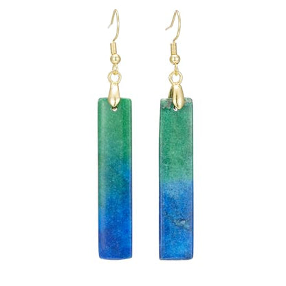 Boho Multiple Style Natural Stone Earrings for Women Unique Healing Gemstone Energy Hypoallergenic Lightweight Dangle Drop Earrings Multiple Styles Earrings Jewelry for Birthday Party Gift - style: Chrysocolla Rectangle
