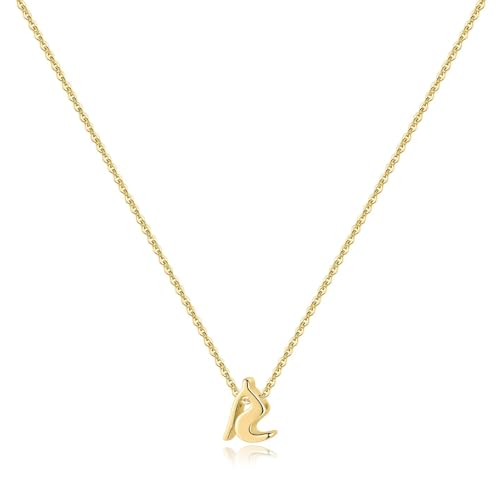 Memorjew 925 Sterling Silver Cursive Initial Necklace, Letter A-Z Necklace | 925 Sterling Silver Necklace, Dainty Letter Cursive Initial Necklaces for Women Trendy Jewelry, Birthday Gifts for Women Her - style: R-Gold
