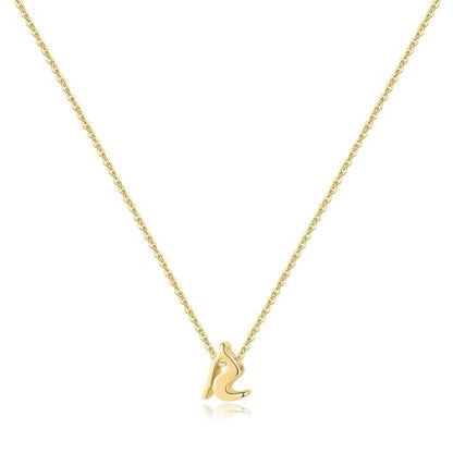Memorjew 925 Sterling Silver Cursive Initial Necklace, Letter A-Z Necklace | 925 Sterling Silver Necklace, Dainty Letter Cursive Initial Necklaces for Women Trendy Jewelry, Birthday Gifts for Women Her - style: R-Gold