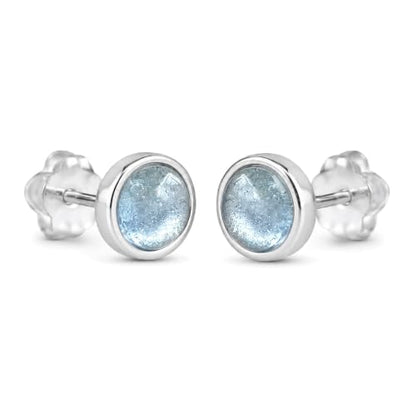 Natural Aquamarine Earrings with 925 Sterling Silver Studs | 6.5 mm Light Blue Stud Earrings for Sensitive Ears | Minimalist Unisex March Birthstone Jewelry | Wedding Bride Gift