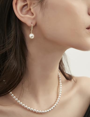 Mameloly Pearl Earrings for Women Leverback Dangle Trendy Simulated Pearl Drop Earrings 14K Gold Plated Sterling Silver 925 Cute Jewery for Women - color: 14K Gold Plated CZ