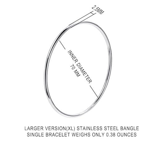 Fashion Shiny Thin Round Stainless Steel Bangle Bracelets for Women (1/3/5/8 Set) - style: Silver-3 Set-XL