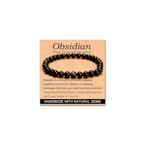 Carnelian Bracelet - Stone of Luck,Stretch Natural Stone Crystal Beads Jewelry Gifts for Women Men Unisex - color: Black Obsidian-Pleasure, size: 6mm