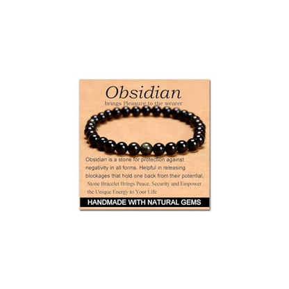 Carnelian Bracelet - Stone of Luck,Stretch Natural Stone Crystal Beads Jewelry Gifts for Women Men Unisex - color: Black Obsidian-Pleasure, size: 6mm