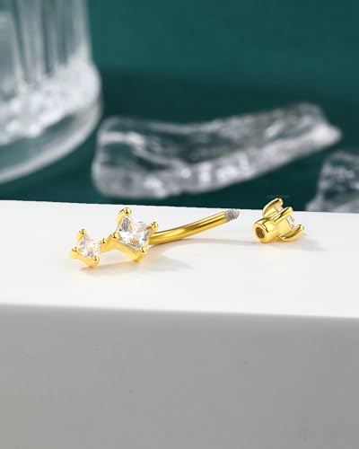 16G Rook Earrings Square Zirconium Eyebrow Rook Piercing Jewelry Stainless Steel Vertical Lip Jewelry Belly Button Ring - color: YG-8MM