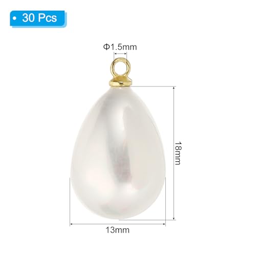 PATIKIL Pearl Charm, 30Pcs Pearl Beads Teardrop Faux Pearl Pendant with Loop for Jewelry Making Bracelets Earrings Necklace - color: Gold, size: 18x13mm