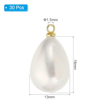 PATIKIL Pearl Charm, 30Pcs Pearl Beads Teardrop Faux Pearl Pendant with Loop for Jewelry Making Bracelets Earrings Necklace - color: Gold, size: 18x13mm