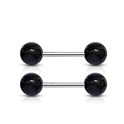 Forbidden Body Jewelry 14 g 16 mm Stainless Steel Nipple or Tongue Ring Barbell Set with Acrylic Balls (Choose Color) - style: Black