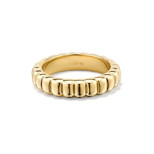 NOKMIT 14K Gold Filled Chunky Statement Rings, Stackable Band for Women | Non Tarnish & Hypoallergenic Wide Wedding Band | Puffy Croissant Thumb Finger Ring | Size 5-10 | Anillos de Oro 14K de Mujer - color: B-Gold