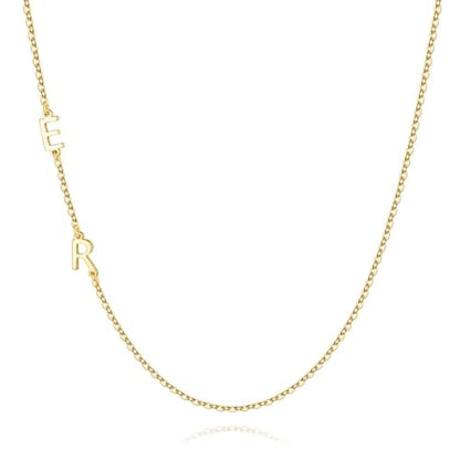 M MOOHAM Sideways Two Initial Necklaces for Women Girls Birthday Gifts | Dainty 14K Gold-Plated, Custom Initial Necklace, Letter Necklace Jewelry, Birthday Gifts for Women Wife Mom Sister Friends - color: initial E & initial R