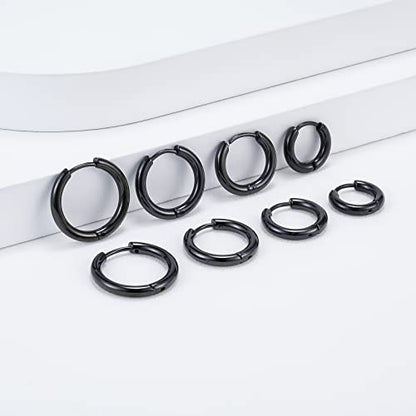 Titanium Huggie Hoop Earrings Hypoallergenic Nickel Free Hinged Sleeper Earrings for Sensitive Skin Cartilage Helix Lobes - style: Huggie 12mm black