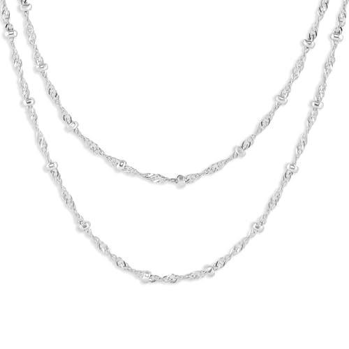 Milla Double Necklaces for Women, Trendy Double Chain Necklace Set | Stylish Gold Necklace Stack and Silver Layered Necklaces for Women made with 14K Gold Plated and Silver Plated Materials - color: Singapore Beaded / Silver