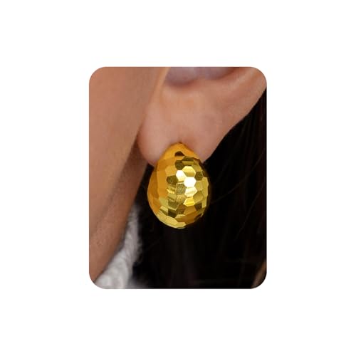 Gold Chunky Earrings for Women Trendy, 14K Gold Plated Dainty Kont Earrings Statement Minimalist Hypoallergenic Stud Earrings - color: Kala & Gold