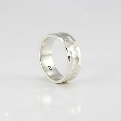 925 Sterling Silver Hammered Band Ring for Men & Women – Handmade Textured Ring, Comfort Fit Wedding Band, Solid Silver Ring, Minimalist Unisex Jewelry Gift for Her MSJ By Monica