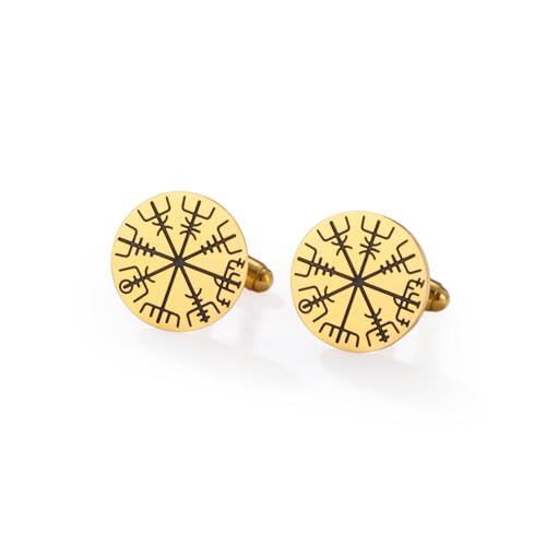 Cufflinks for Men Delicate Stainless Steel Wedding Business Cufflinks Gifts for Groom Husband French Shirt Accessories - style: Shield Symbol-Gold