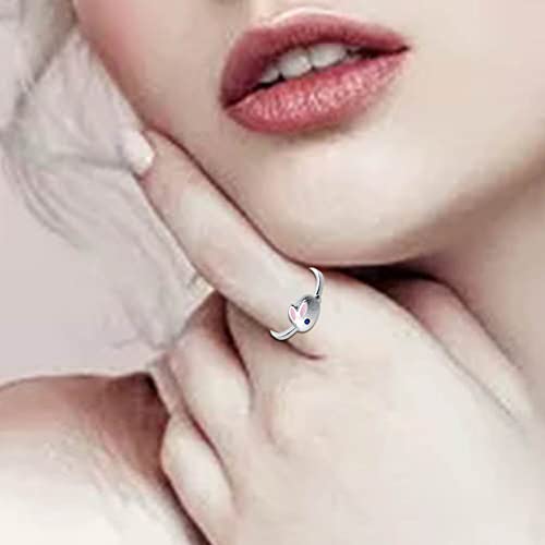 Rabbit Bridal Rings for Lady Opening Adjustable Sapphire Engagement Rings Minimalist Cute Proposal Rings (Silver, One Size)