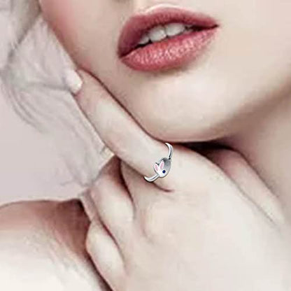 Rabbit Bridal Rings for Lady Opening Adjustable Sapphire Engagement Rings Minimalist Cute Proposal Rings (Silver, One Size)