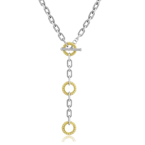 Two Tone Wire Necklace Gold and Silver Link Chain Adjustable 18K Gold Plated Twist Vintage Classic Jewelry - style: Golden Circle - Silver 3