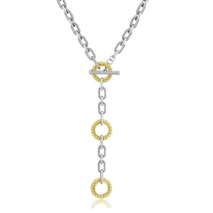 Two Tone Wire Necklace Gold and Silver Link Chain Adjustable 18K Gold Plated Twist Vintage Classic Jewelry - style: Golden Circle - Silver 3