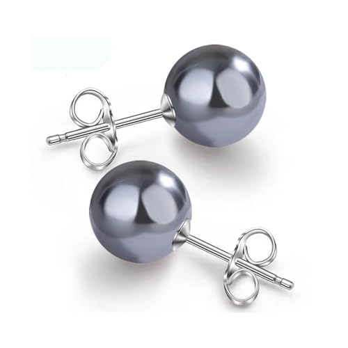 10/12mm Ocean Shell Pearl Stud Earrings Multicolor Shell Beads Pearl Stud Earrings Fashion Jewelry for Women - color: 12MM Deep Grey