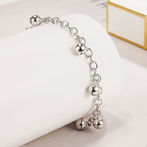 Delicate Women 925 Sterling Silver Ankle Bracelets Cute Bell Chain Beach Anklet Bracelet Boho Adjustable Size Anklet Jewelry Gift for her - color: Anklet