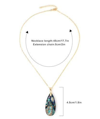 Stone Necklaces for Women Teardrop Gemstone Pendant Necklace Natural Stone Chain Necklaces - color: Blue D