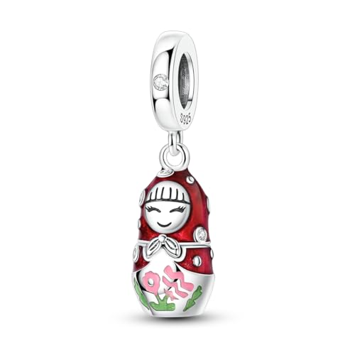 Hapour 925 Sterling Silver Charms for Bracelet Necklace Dangle Pendant Bead | Whale Shark Charm, Glow in the Dark, Matryoshka Russian Doll Baking European Jewelry Charm, 14k Gold Plated - style: Red Russian Doll