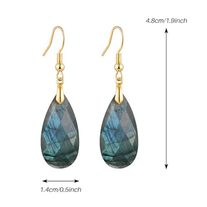 SELOVO Teardrop Fishhook Dangle Drop Earrings for Women Crystal Earring - color: Grayish blue-Gold Color Hook