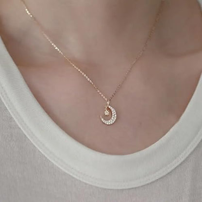 Luxury Moon Star Pendant Necklace for Women Noble Sweet Party Jewelry - color: Gold Color
