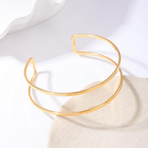 Arm Cuff for Women Layered Armlet Open Adjustable Arm Cuff Gold Silver Upper Arm Cuff Bracelet Minimalist Armband Trendy Jewelry - color: Arm Cuff01