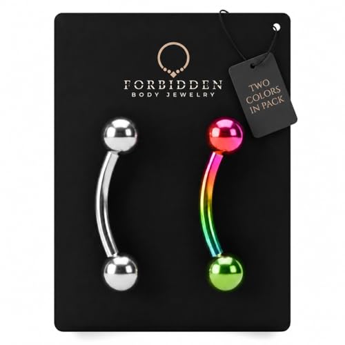 Forbidden Body Jewelry Surgical Steel Petite Belly Button Rings Curved Navel Barbell Set 14G 5/16 Inch 3mm End Balls - style: Steel/Rainbow