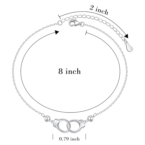 Anklet for Women S925 Sterling Silver Adjustable Foot Plus Ankle Bracelet - style: Handcuffs