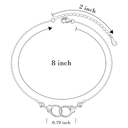 Anklet for Women S925 Sterling Silver Adjustable Foot Plus Ankle Bracelet - style: Handcuffs