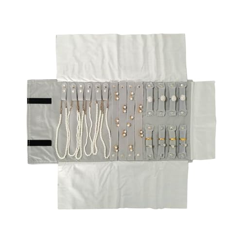 Travel Roll Bag Jewelry Display Storage Organizer Multi-function Velvet Pouch (Black and grey) - color: Black and grey