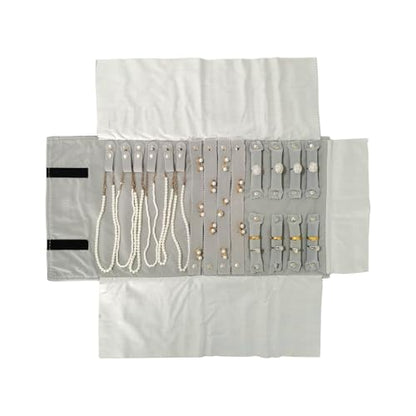 Travel Roll Bag Jewelry Display Storage Organizer Multi-function Velvet Pouch (Black and grey) - color: Black and grey