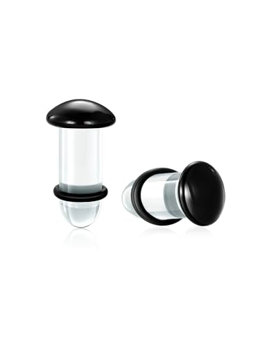 Aumeo One Pair Glass Gauges for Ears Single Flare Glass Plugs for Women and Men - color: Black, size: 6mm
